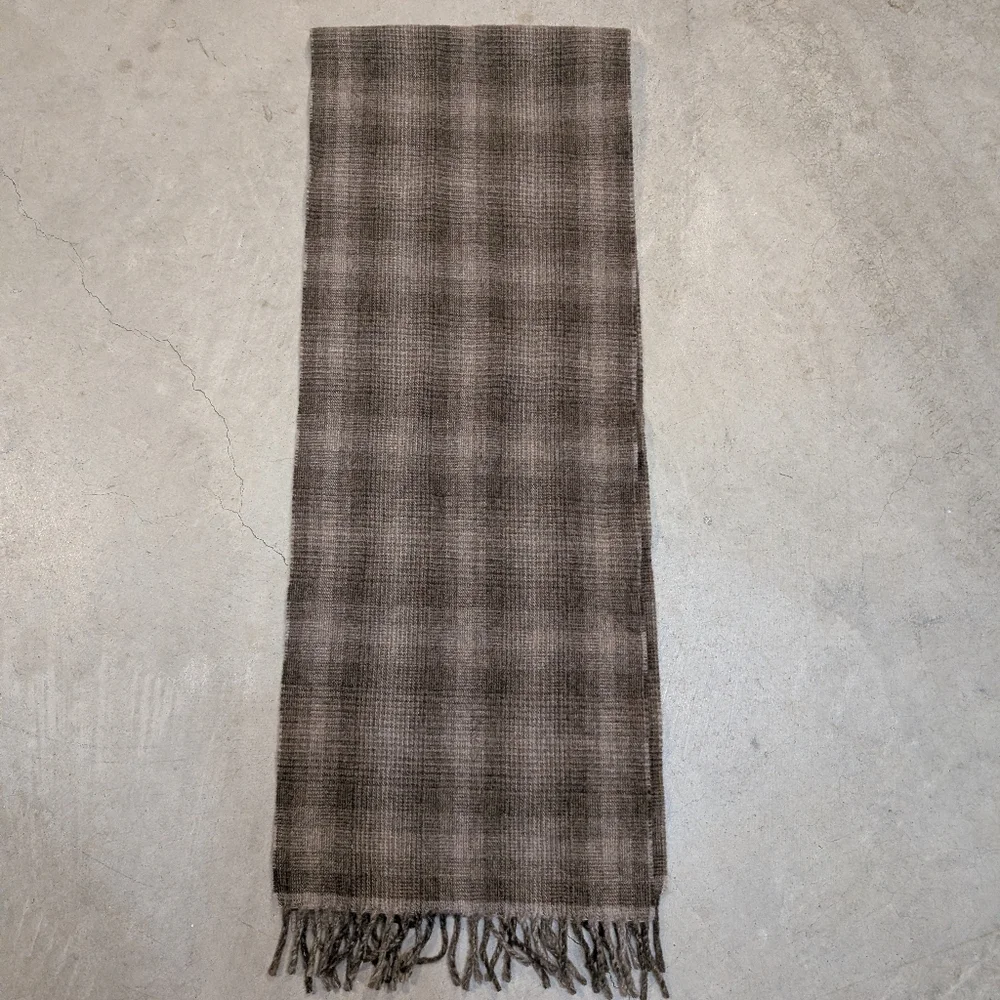 VTG Marlboro Classics Checkered Brown Scarf Virgin Wool